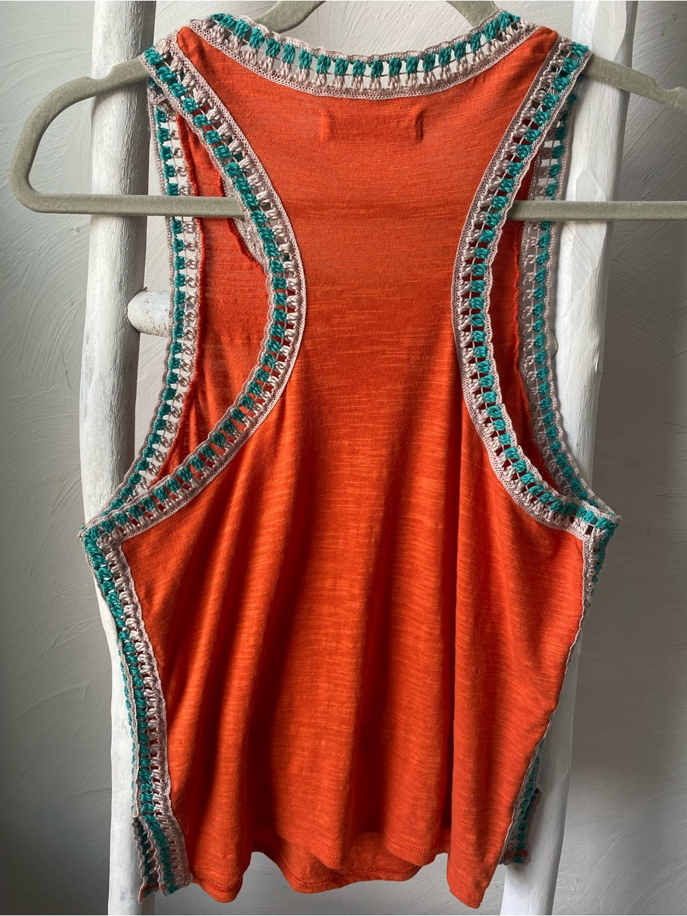 We The Free Bright Orange Tank with Teal & Cream Crochet Trim - Picture 3 of 5